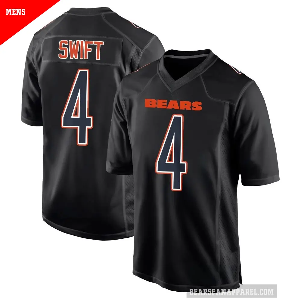 Men's Chicago Bears ＃4 D'Andre Swift Black Game Carbon Fashion Jersey