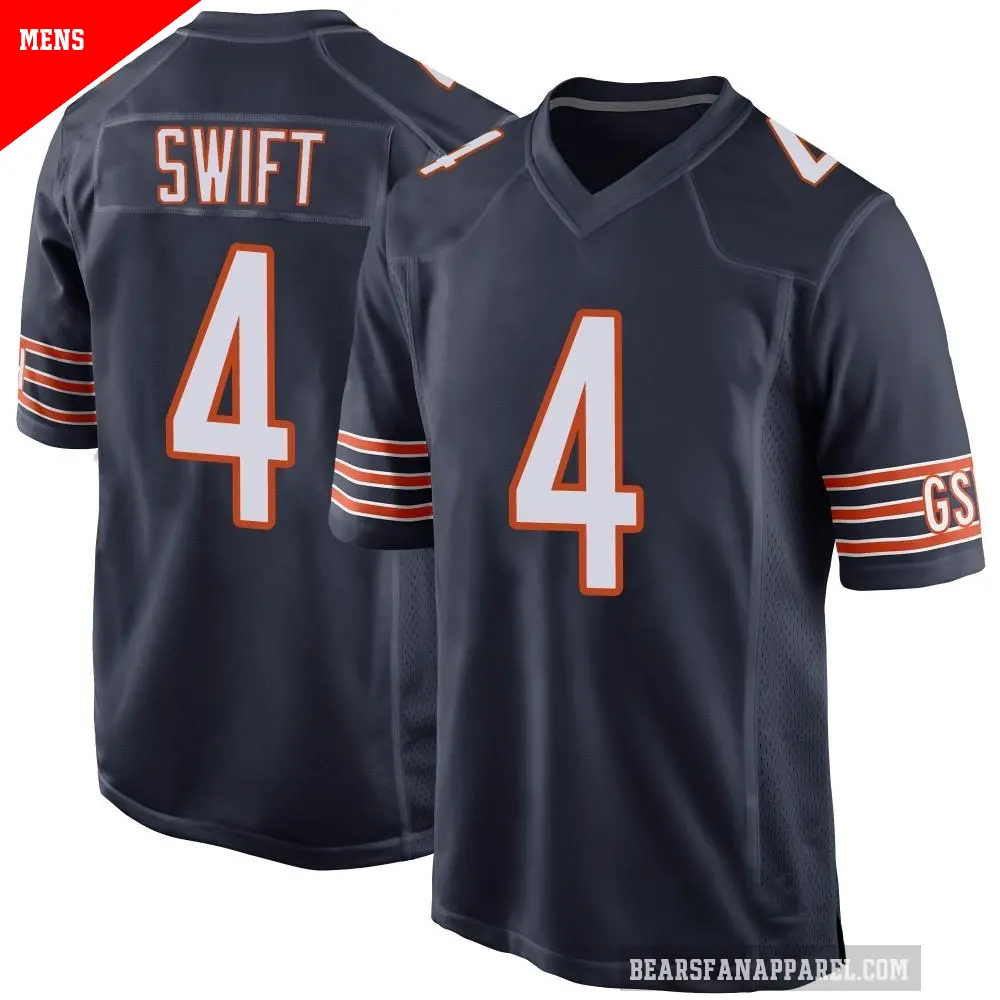 Men's Chicago Bears ＃4 D'Andre Swift Navy Game Team Color Jersey