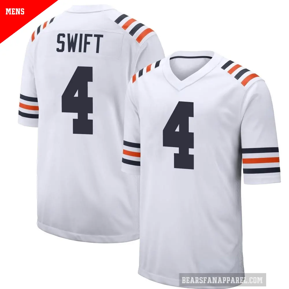 Men's Chicago Bears ＃4 D'Andre Swift White Game Alternate Classic Jersey
