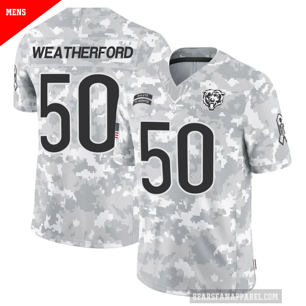 Men's Chicago Bears ＃50 Sterling Weatherford Arctic Camo Limited 2024 Salute to Service Jersey