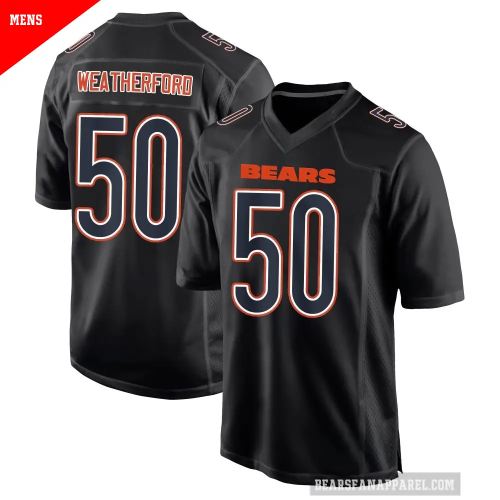 Men's Chicago Bears ＃50 Sterling Weatherford Black Game Carbon Fashion Jersey