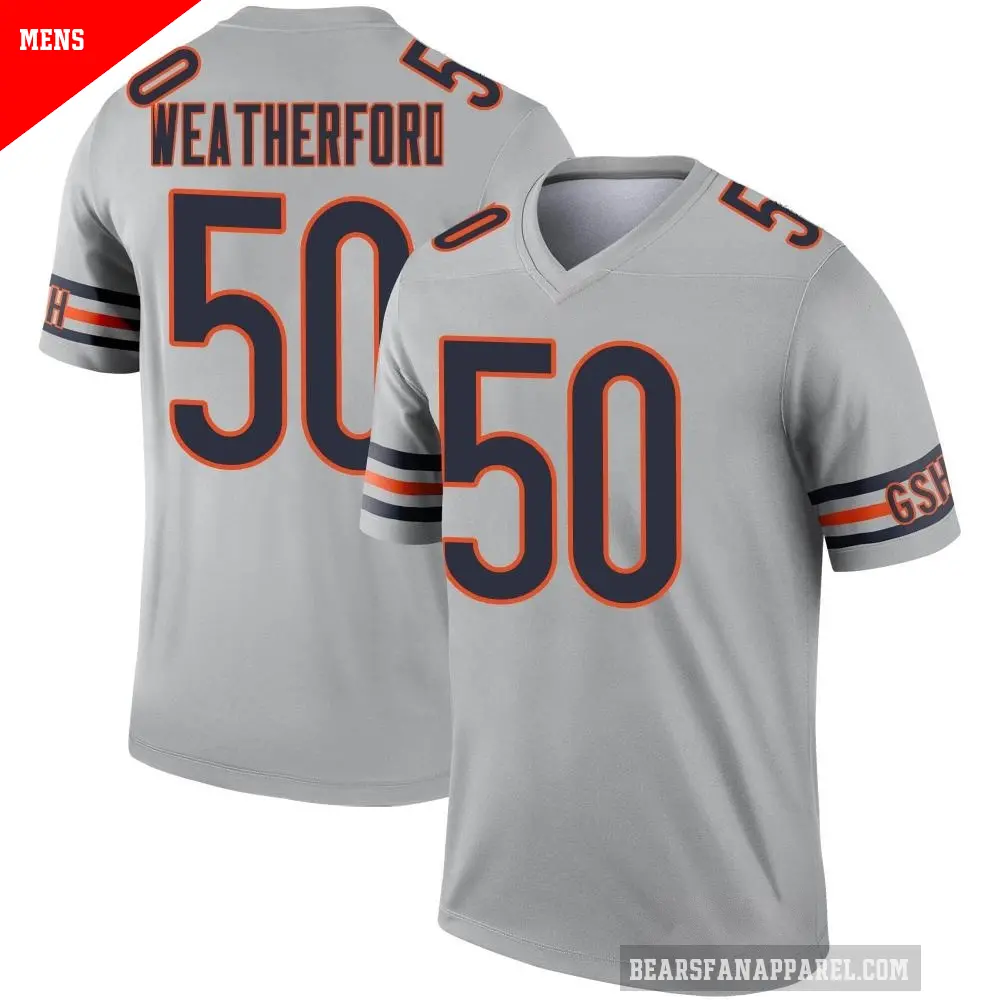 Men's Chicago Bears ＃50 Sterling Weatherford Legend Inverted Silver Jersey