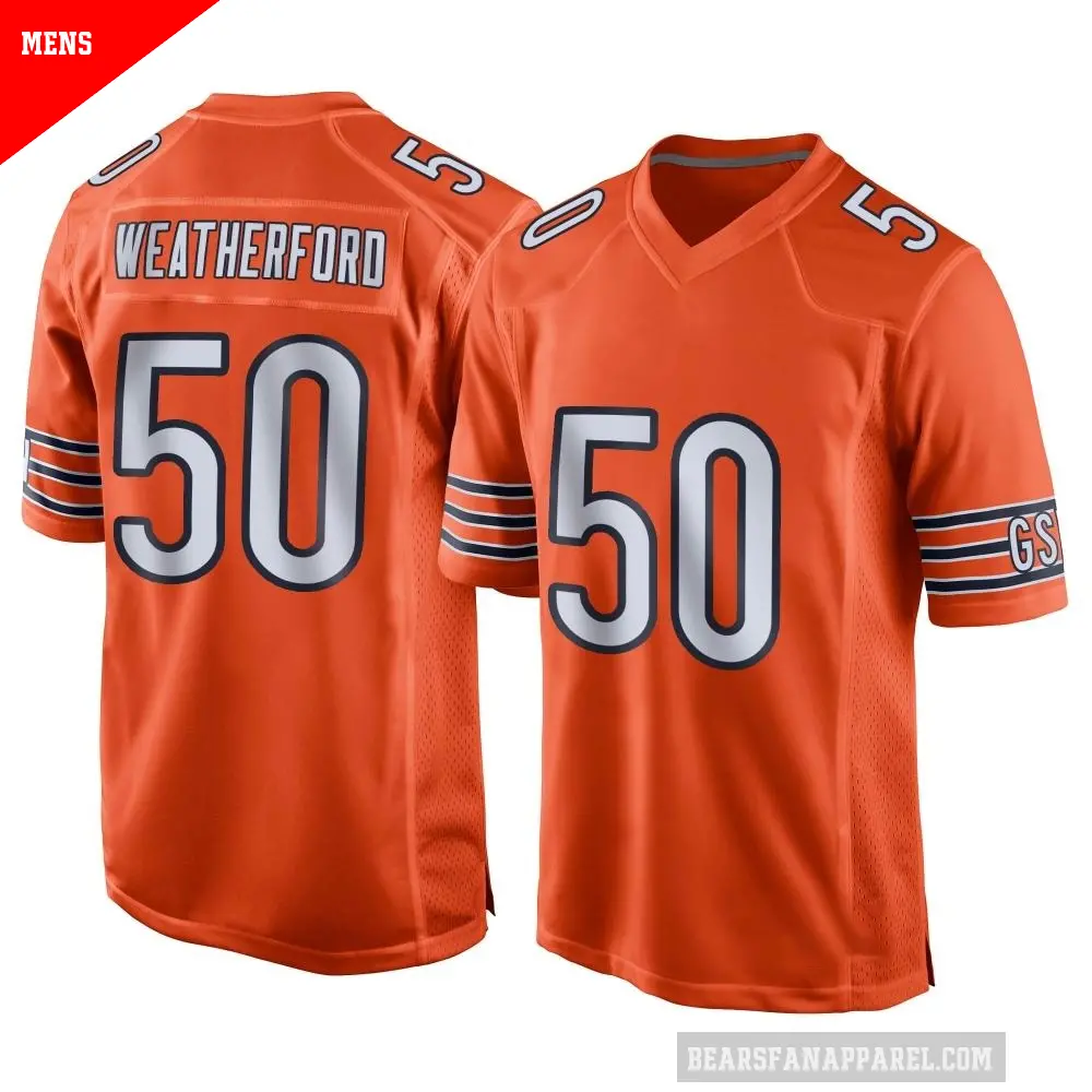 Men's Chicago Bears ＃50 Sterling Weatherford Orange Game Alternate Jersey