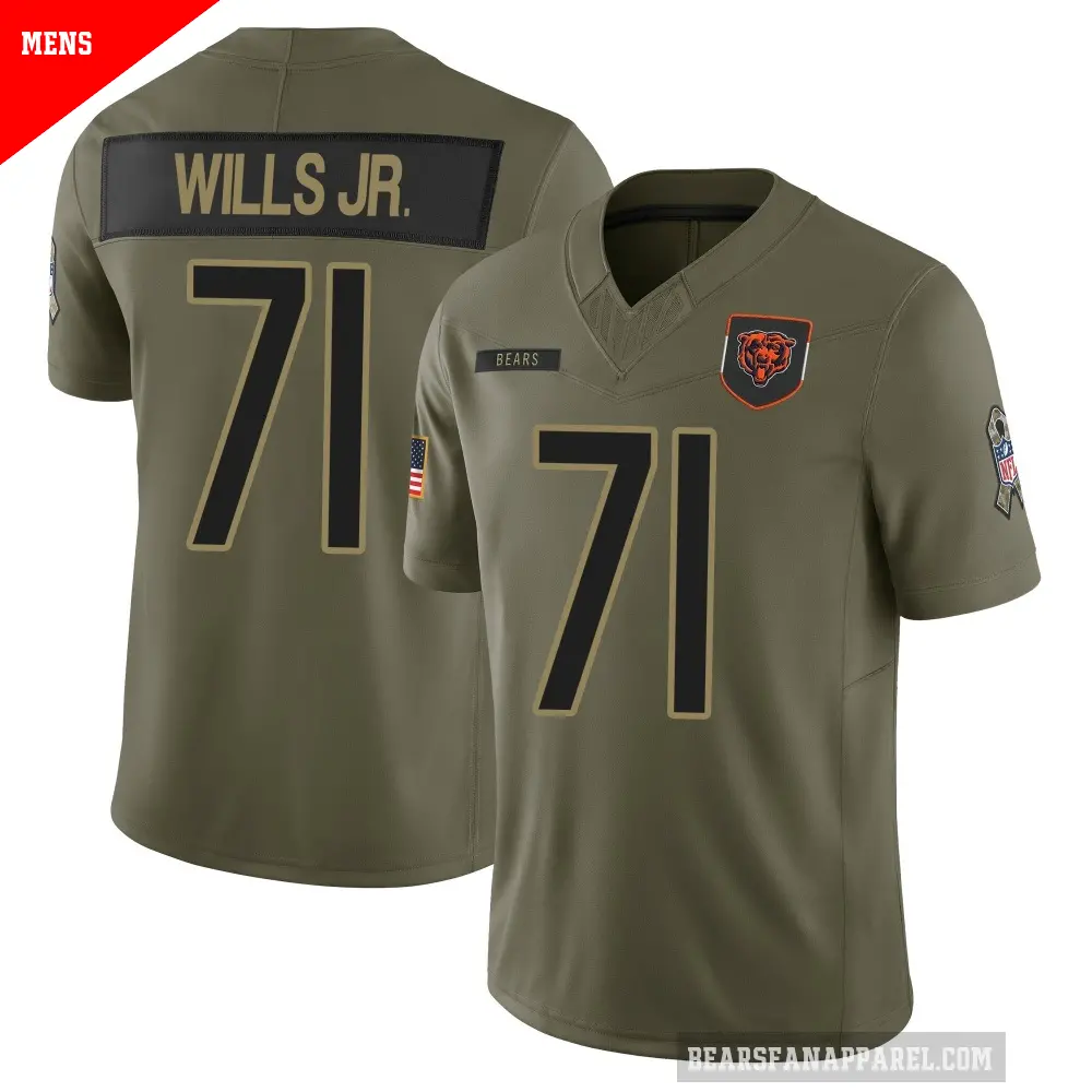 Men's Chicago Bears ＃71 Jedrick Wills Jr. Olive Limited 2025 Salute to Service Jersey