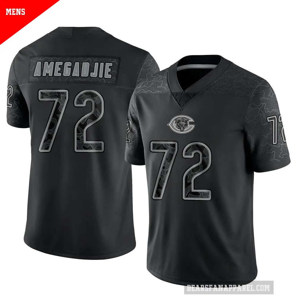 Men's Chicago Bears ＃72 Kiran Amegadjie Black Limited Reflective Jersey