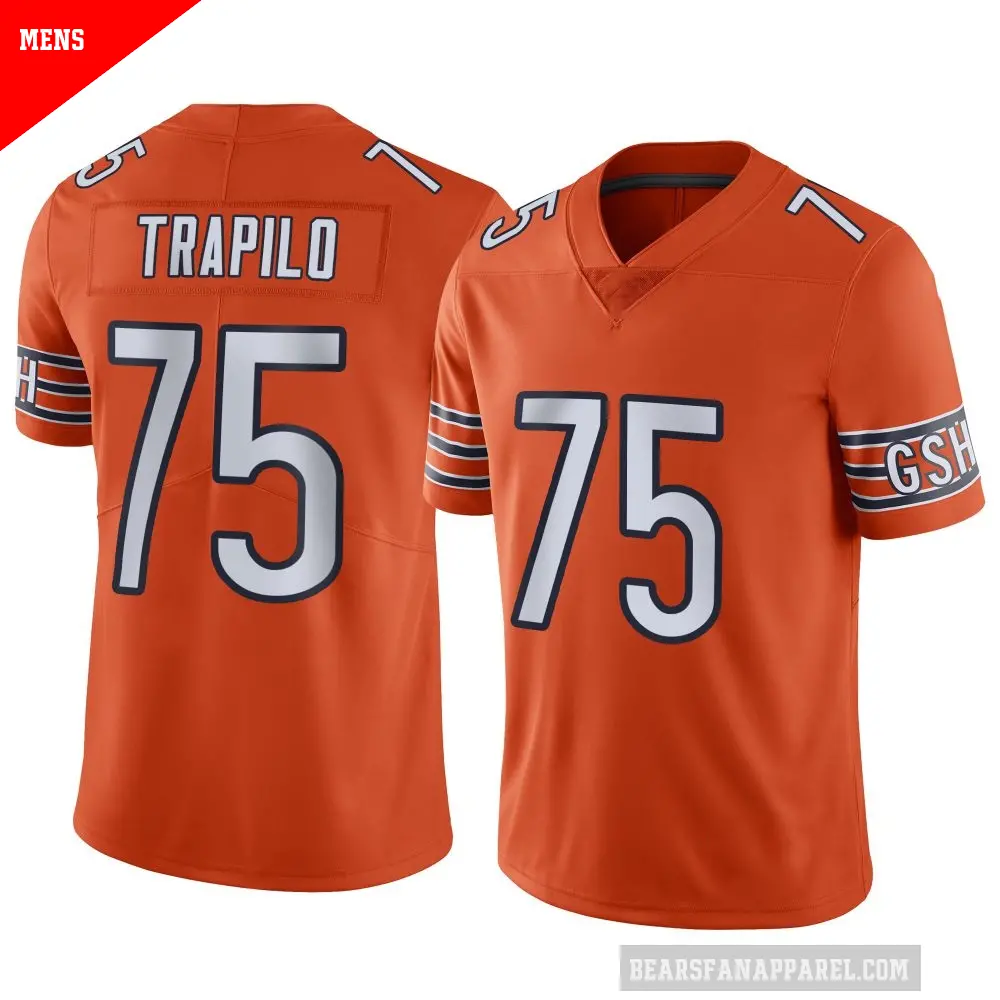 Men's Chicago Bears ＃75 Ozzy Trapilo Orange Limited Alternate Vapor Jersey