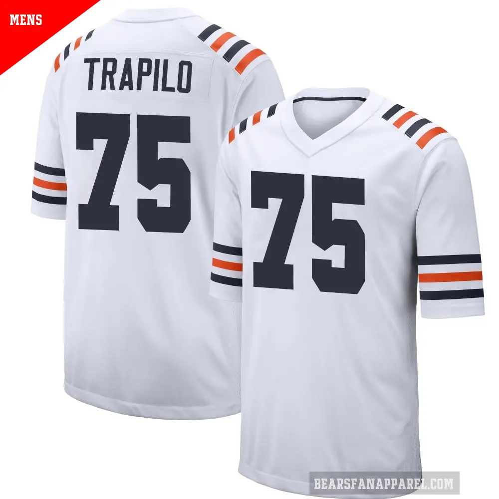 Men's Chicago Bears ＃75 Ozzy Trapilo White Game Alternate Classic Jersey