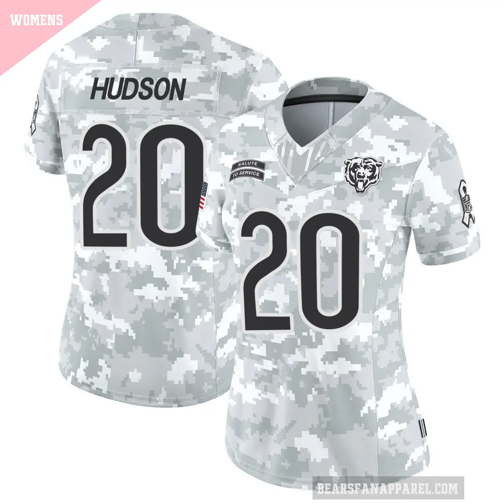Women's Chicago Bears ＃20 Kyron Hudson Arctic Camo Limited 2024 Salute to Service Jersey