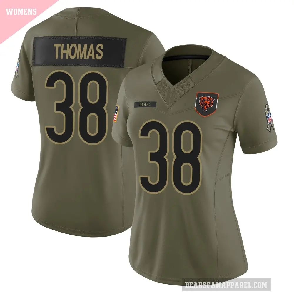 Women's Chicago Bears ＃38 Skyler Thomas Olive Limited 2025 Salute to Service Jersey