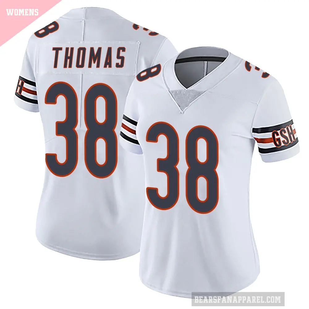 Women's Chicago Bears ＃38 Skyler Thomas White Limited Vapor Untouchable Jersey