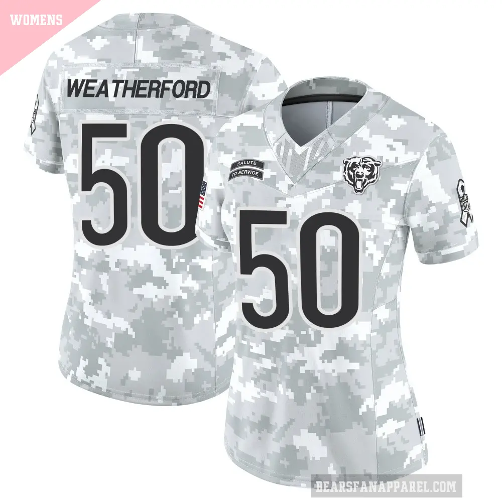 Women's Chicago Bears ＃50 Sterling Weatherford Arctic Camo Limited 2024 Salute to Service Jersey