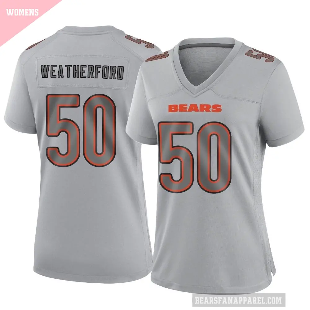 Women's Chicago Bears ＃50 Sterling Weatherford Gray Game Atmosphere Fashion Jersey