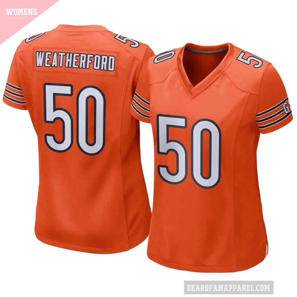 Women's Chicago Bears ＃50 Sterling Weatherford Orange Game Alternate Jersey