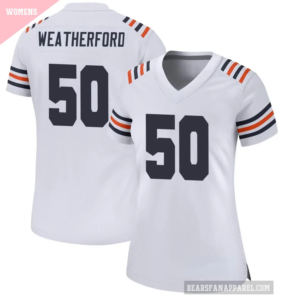 Women's Chicago Bears ＃50 Sterling Weatherford White Game Alternate Classic Jersey