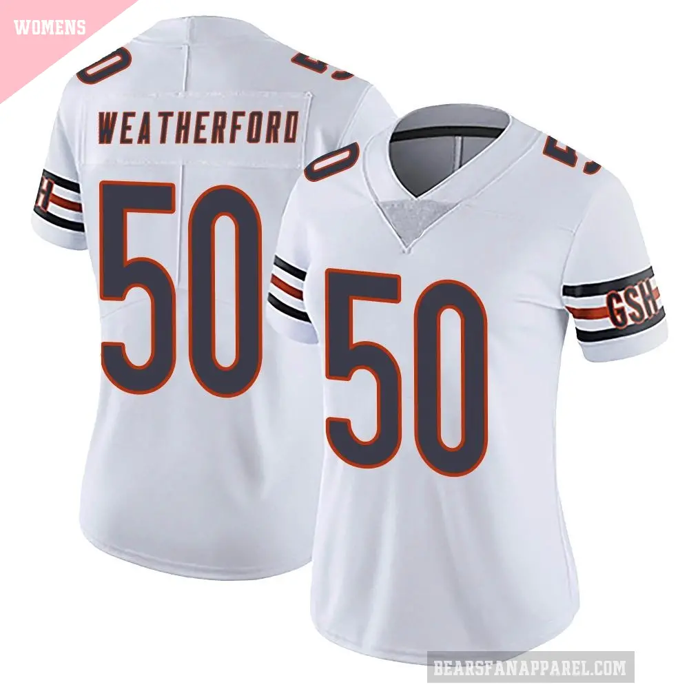 Women's Chicago Bears ＃50 Sterling Weatherford White Limited Vapor Untouchable Jersey