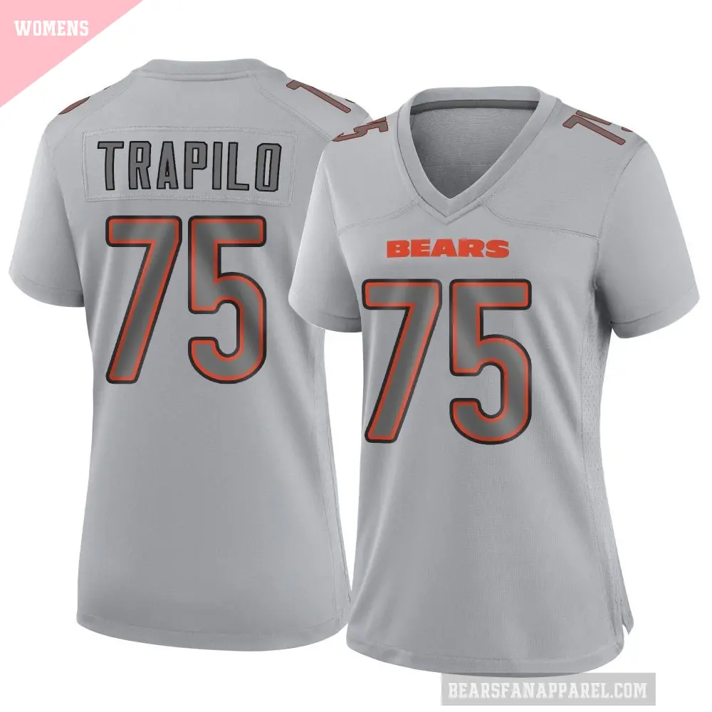 Women's Chicago Bears ＃75 Ozzy Trapilo Gray Game Atmosphere Fashion Jersey