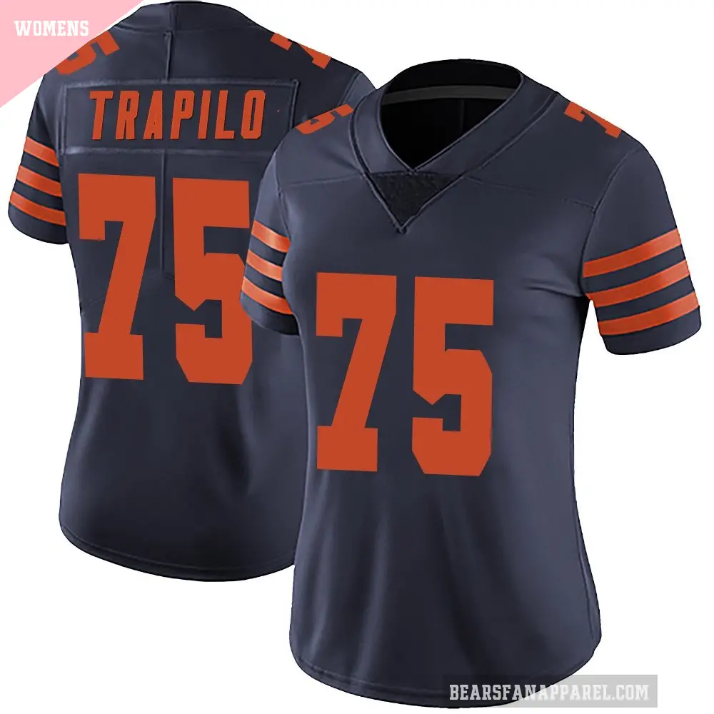 Women's Chicago Bears ＃75 Ozzy Trapilo Navy Blue Limited Alternate Vapor Untouchable Jersey