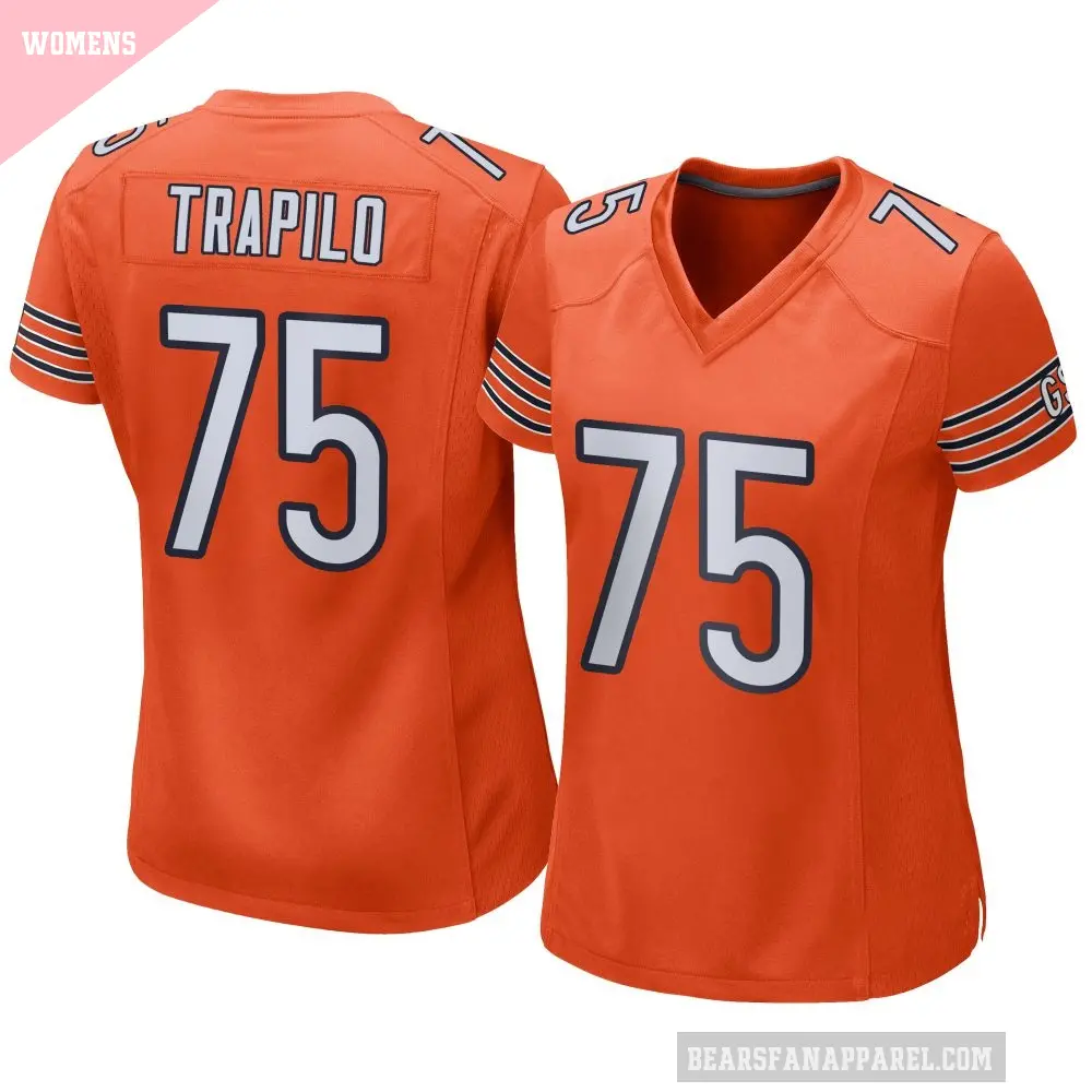 Women's Chicago Bears ＃75 Ozzy Trapilo Orange Game Alternate Jersey