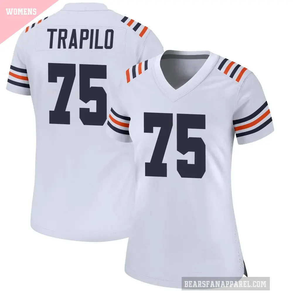 Women's Chicago Bears ＃75 Ozzy Trapilo White Game Alternate Classic Jersey