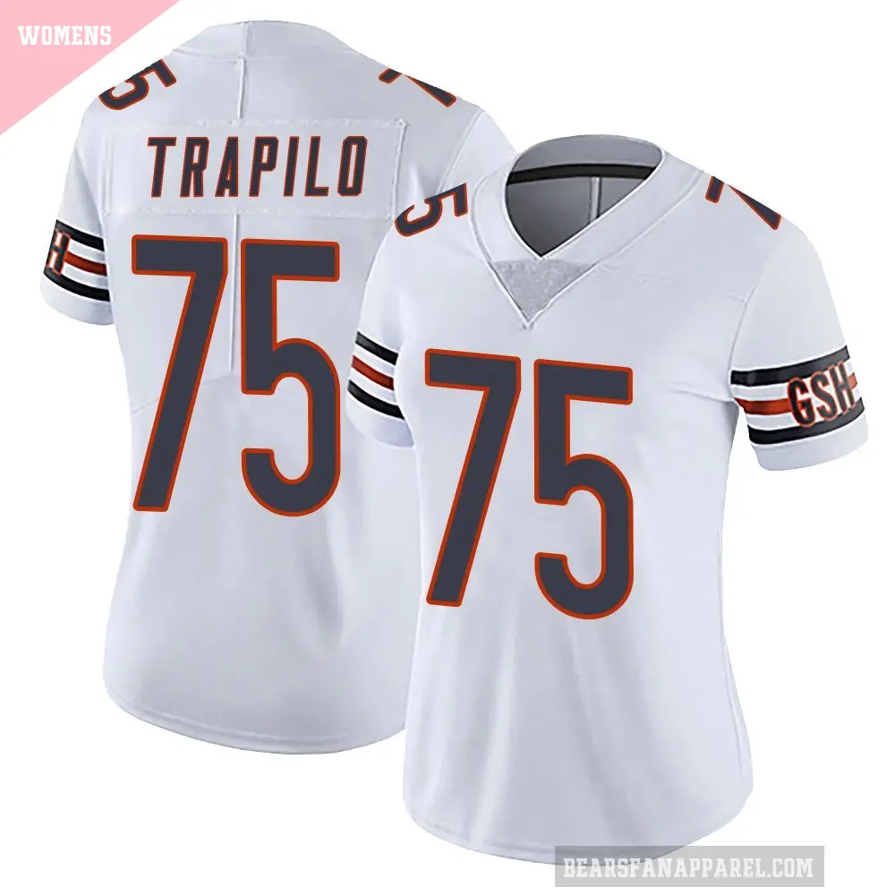 Women's Chicago Bears ＃75 Ozzy Trapilo White Limited Vapor Untouchable Jersey