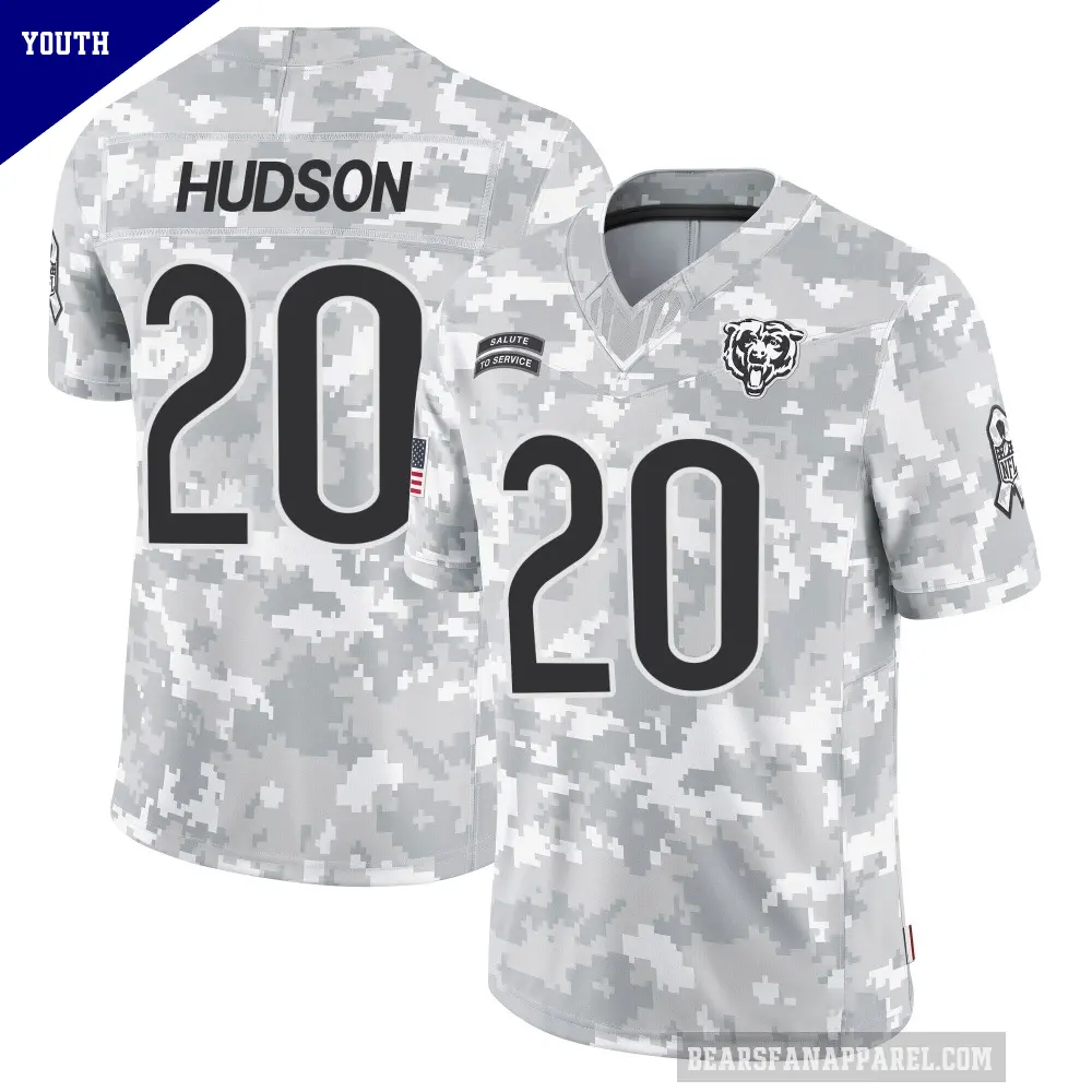 Youth Chicago Bears ＃20 Kyron Hudson Arctic Camo Limited 2024 Salute to Service Jersey