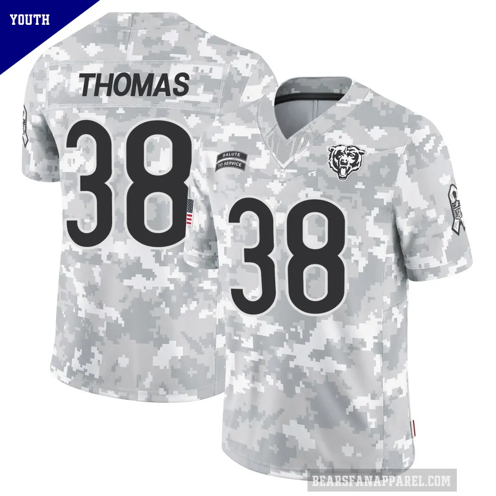 Youth Chicago Bears ＃38 Skyler Thomas Arctic Camo Limited 2024 Salute to Service Jersey