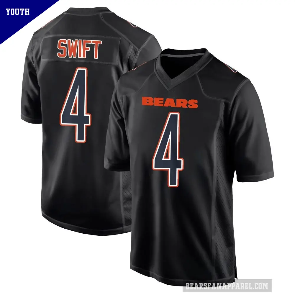 Youth Chicago Bears ＃4 D'Andre Swift Black Game Carbon Fashion Jersey