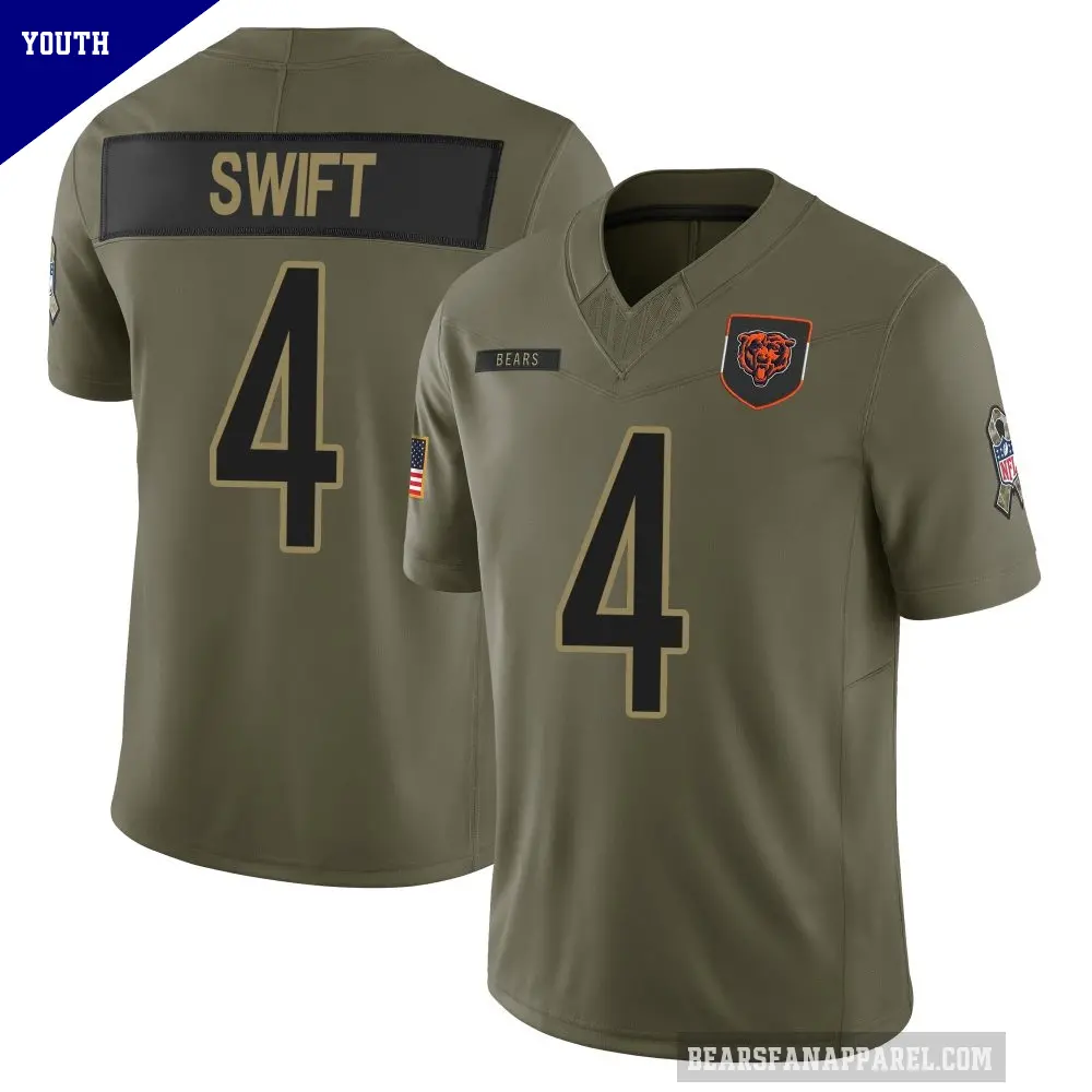 Youth Chicago Bears ＃4 D'Andre Swift Olive Limited 2025 Salute to Service Jersey