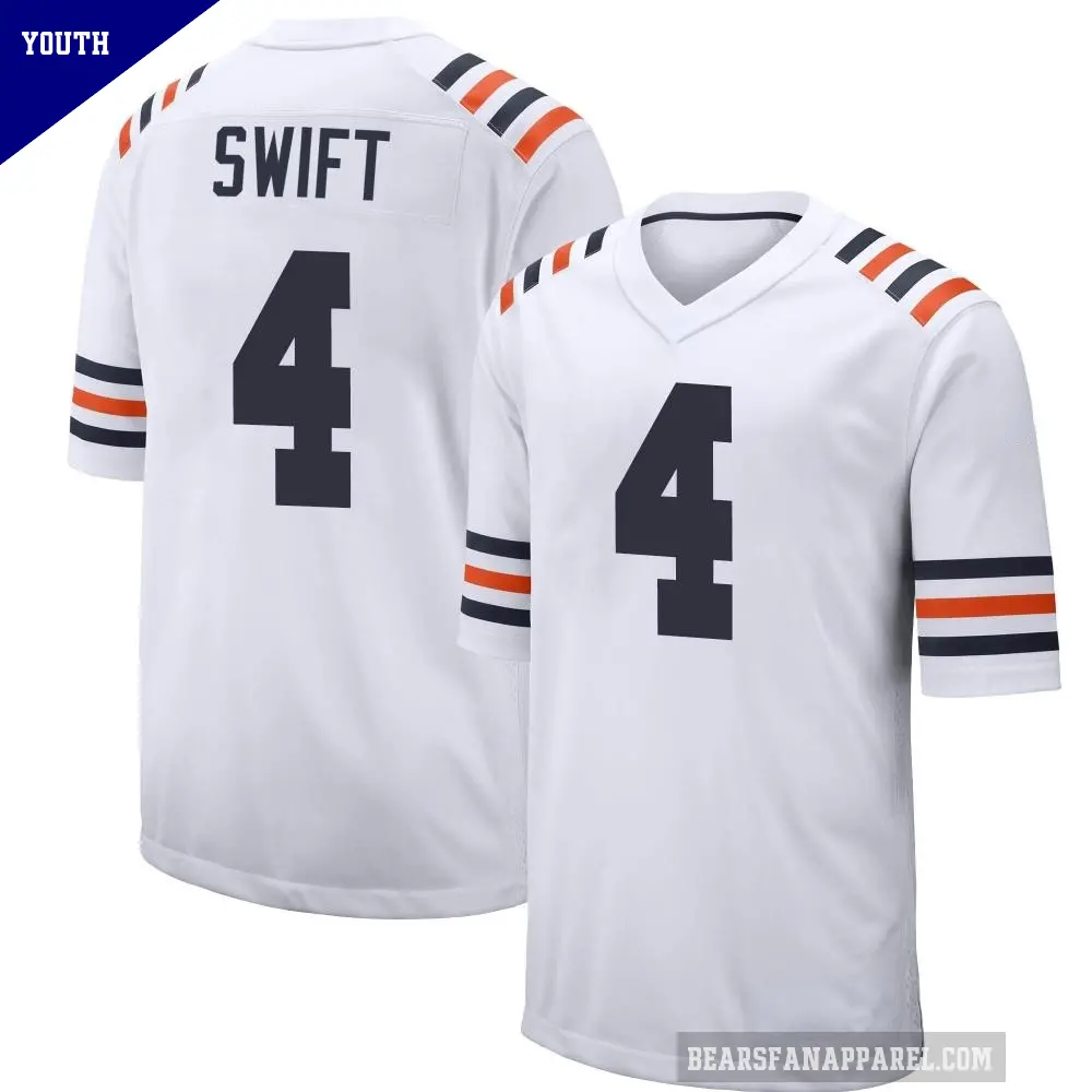 Youth Chicago Bears ＃4 D'Andre Swift White Game Alternate Classic Jersey