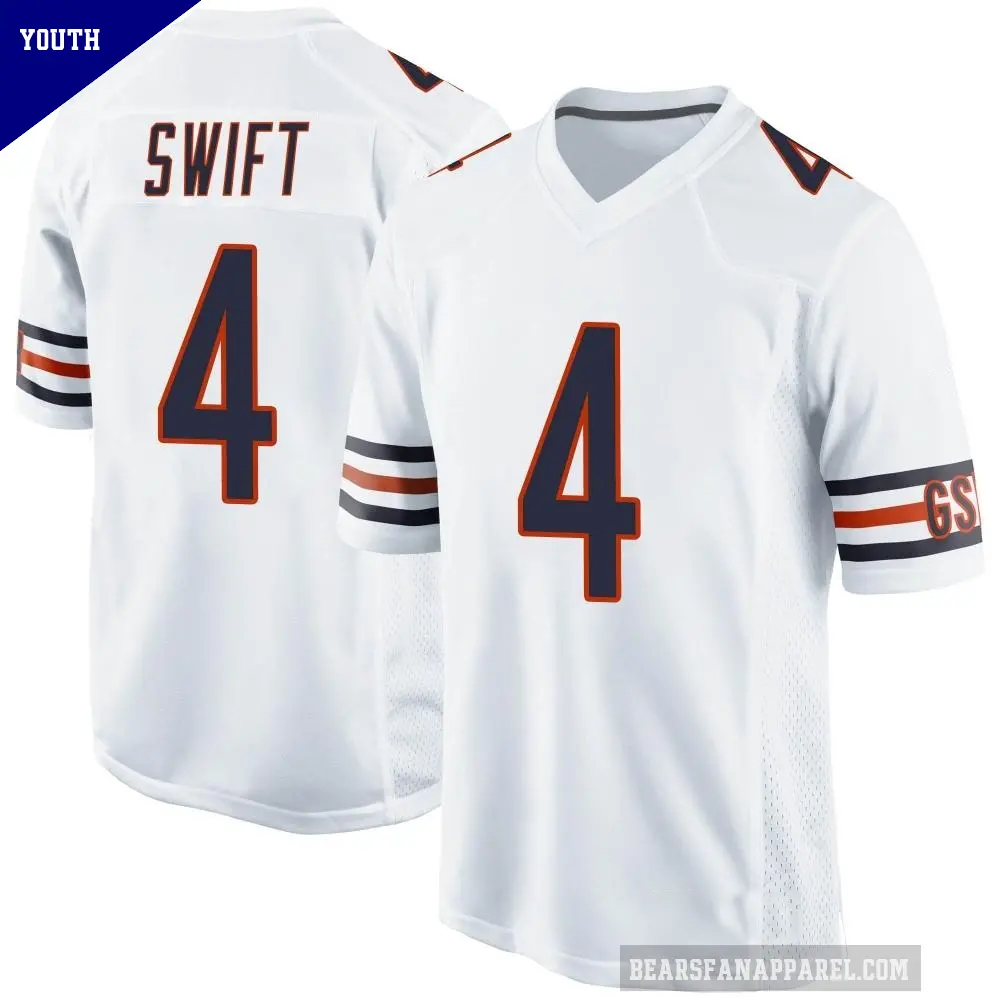 Youth Chicago Bears ＃4 D'Andre Swift White Game Jersey