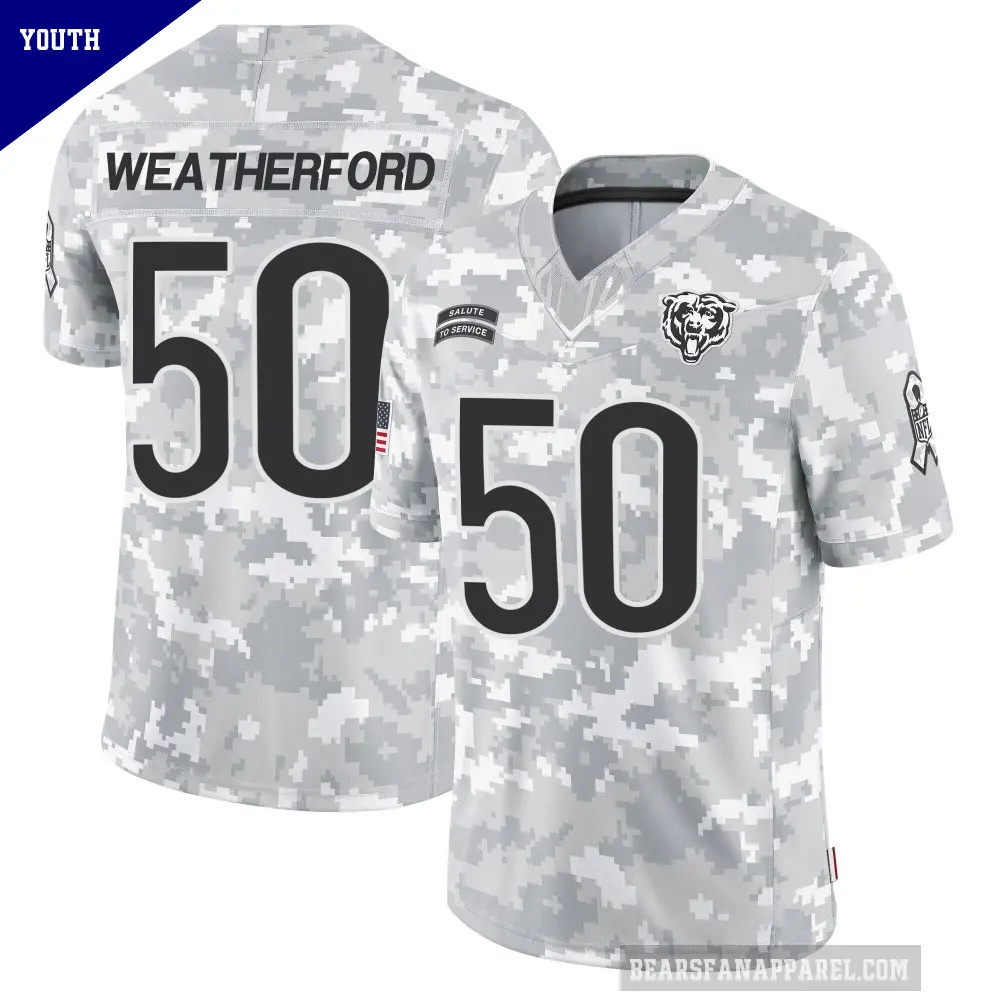 Youth Chicago Bears ＃50 Sterling Weatherford Arctic Camo Limited 2024 Salute to Service Jersey