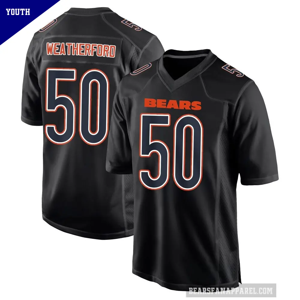 Youth Chicago Bears ＃50 Sterling Weatherford Black Game Carbon Fashion Jersey