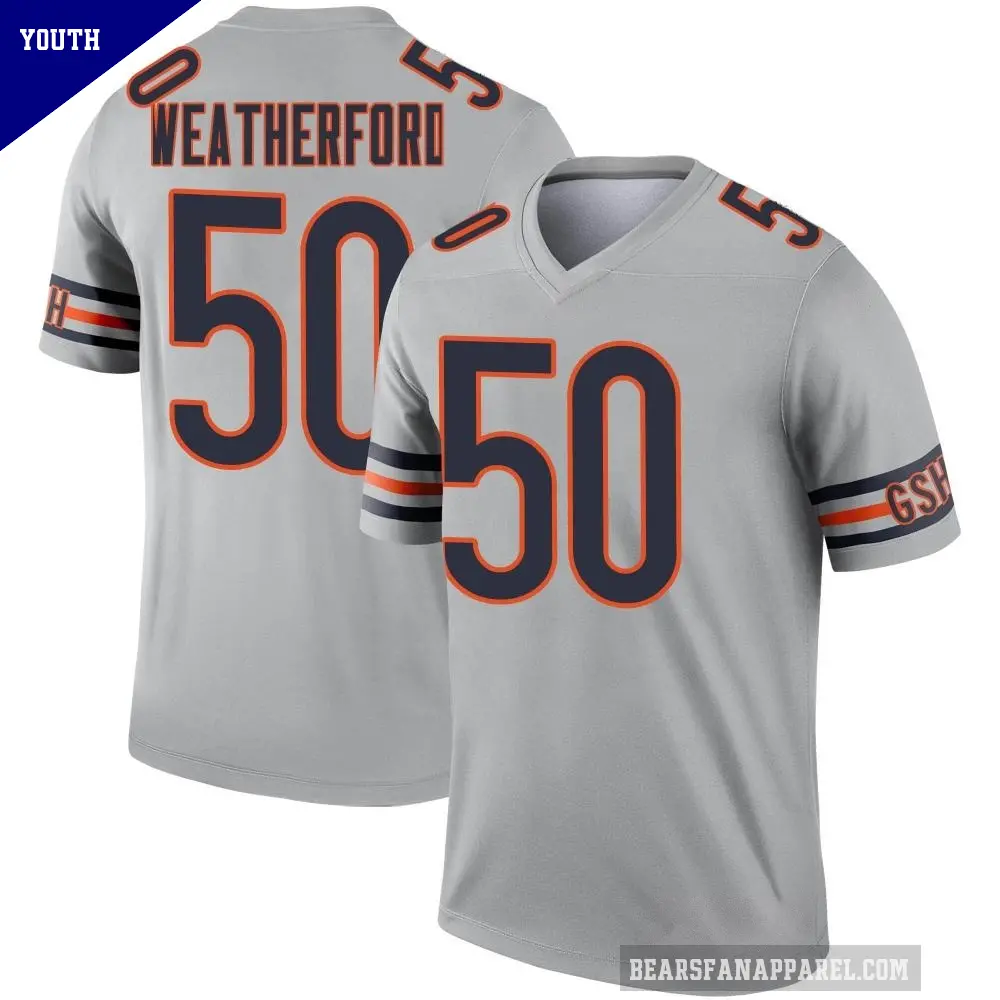 Youth Chicago Bears ＃50 Sterling Weatherford Legend Inverted Silver Jersey