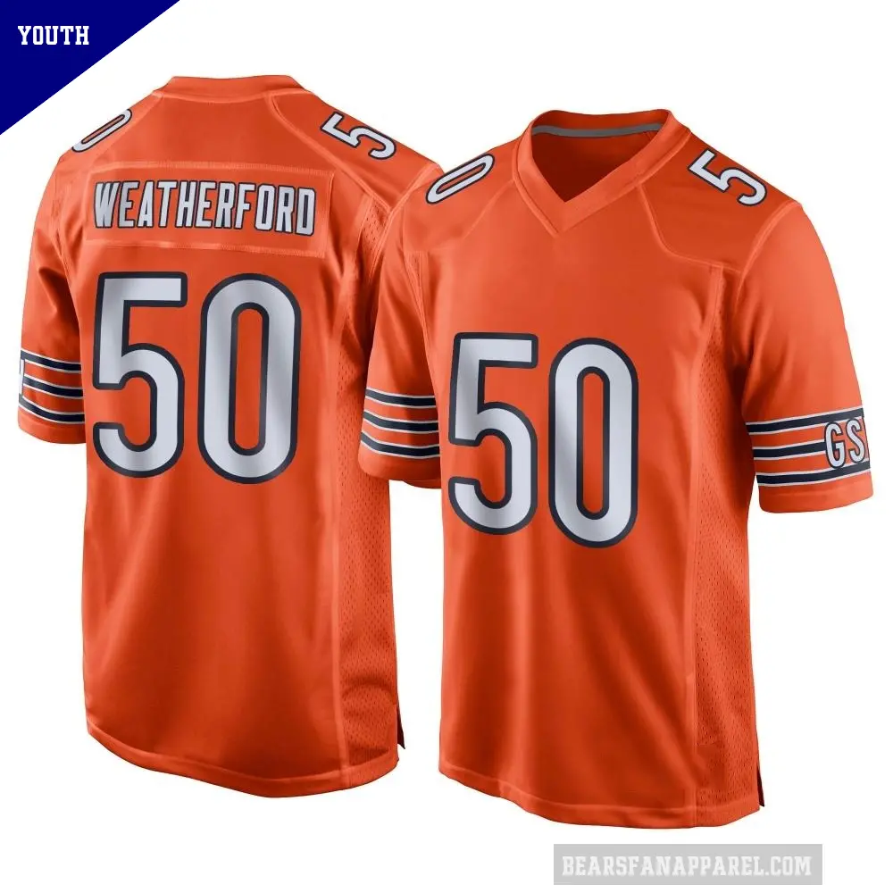 Youth Chicago Bears ＃50 Sterling Weatherford Orange Game Alternate Jersey