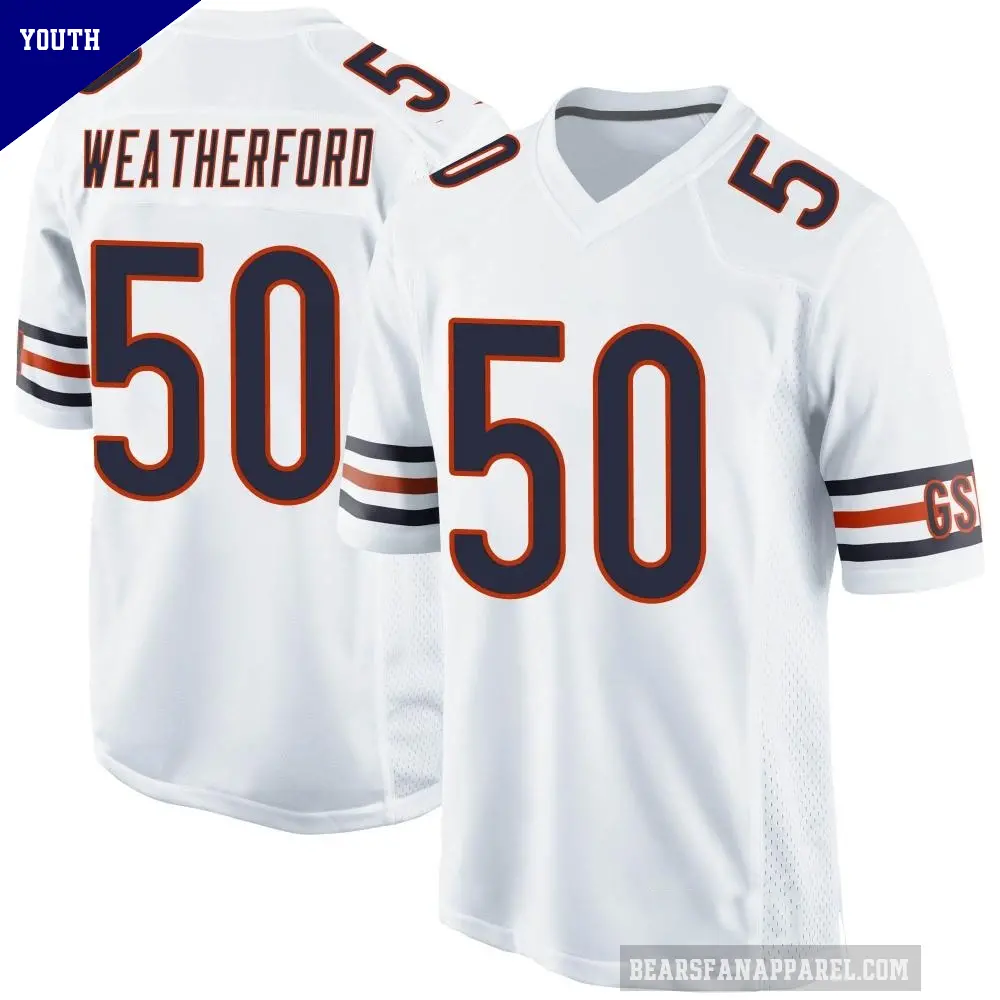 Youth Chicago Bears ＃50 Sterling Weatherford White Game Jersey
