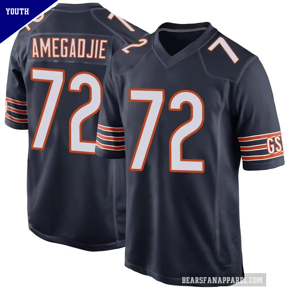 Youth Chicago Bears ＃72 Kiran Amegadjie Navy Game Team Color Jersey