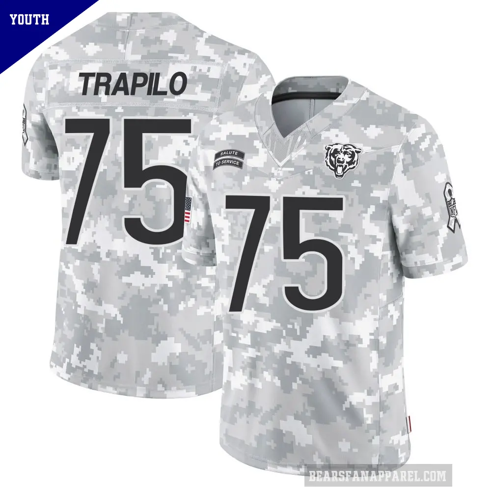Youth Chicago Bears ＃75 Ozzy Trapilo Arctic Camo Limited 2024 Salute to Service Jersey