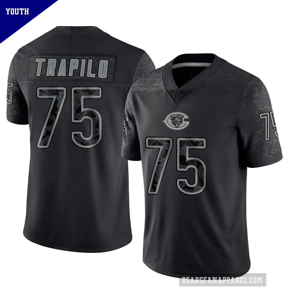 Youth Chicago Bears ＃75 Ozzy Trapilo Black Limited Reflective Jersey