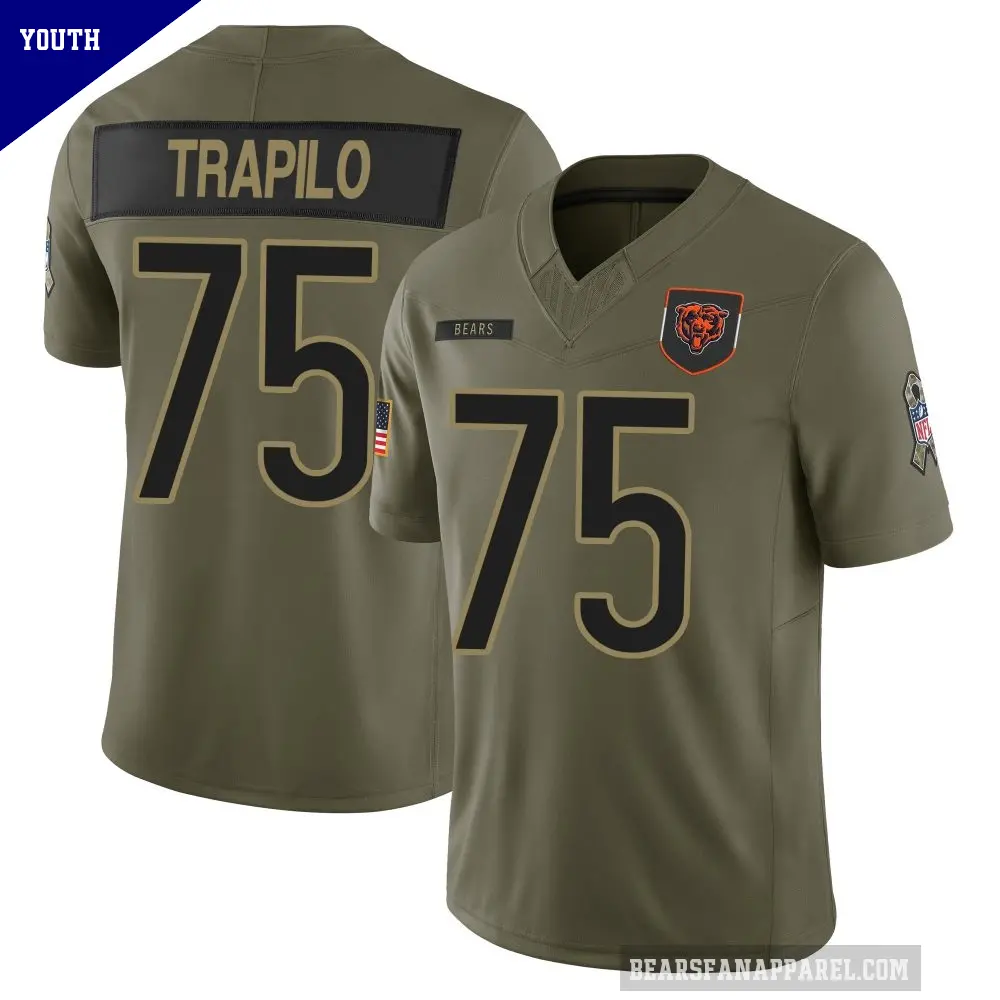Youth Chicago Bears ＃75 Ozzy Trapilo Olive Limited 2025 Salute to Service Jersey