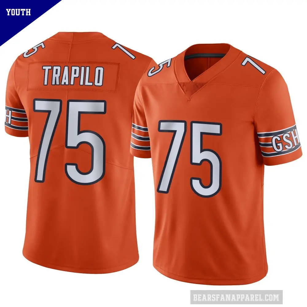 Youth Chicago Bears ＃75 Ozzy Trapilo Orange Limited Alternate Vapor Jersey